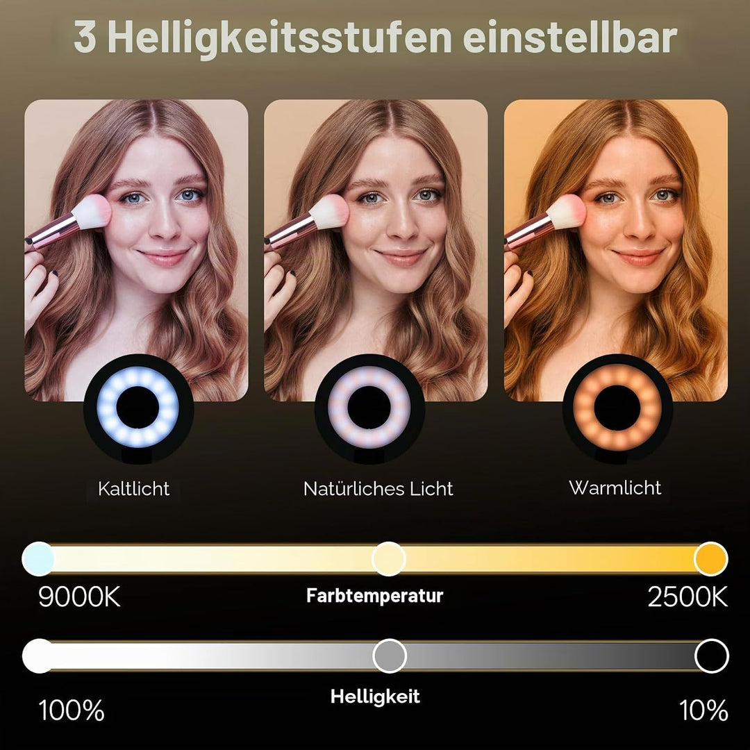 Magnetisches Selfie Licht Handy, Handylicht mit 3 Farbtemperaturen 2500k-9000k, 360° LED Ringlicht H