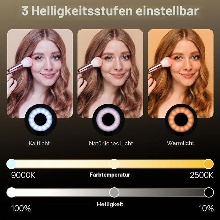 Magnetisches Selfie Licht Handy, Handylicht mit 3 Farbtemperaturen 2500k-9000k, 360° LED Ringlicht H