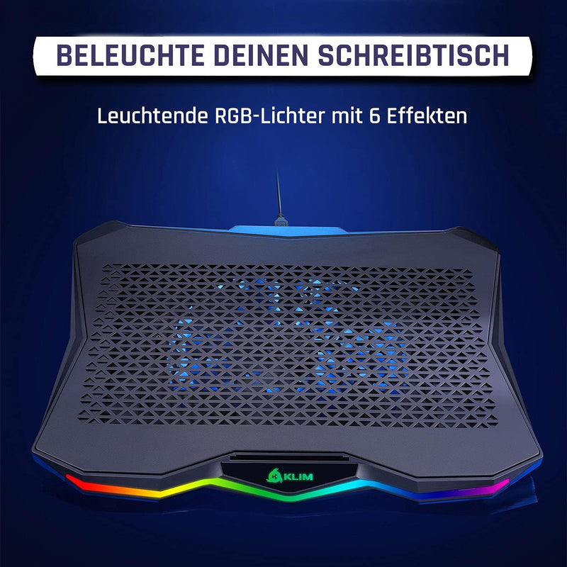 KLIM Rainbow + Laptop-Kühler mit RGB-Beleuchtung + 11" - 17" + Spiele-Laptop-Kühler für den Schreibt