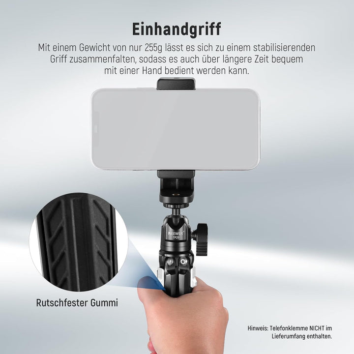 NEEWER Mini Tischstativ aus Metall mit 360° Kugelkopf, unterstützt vertikale Aufnahme und Handgriff,