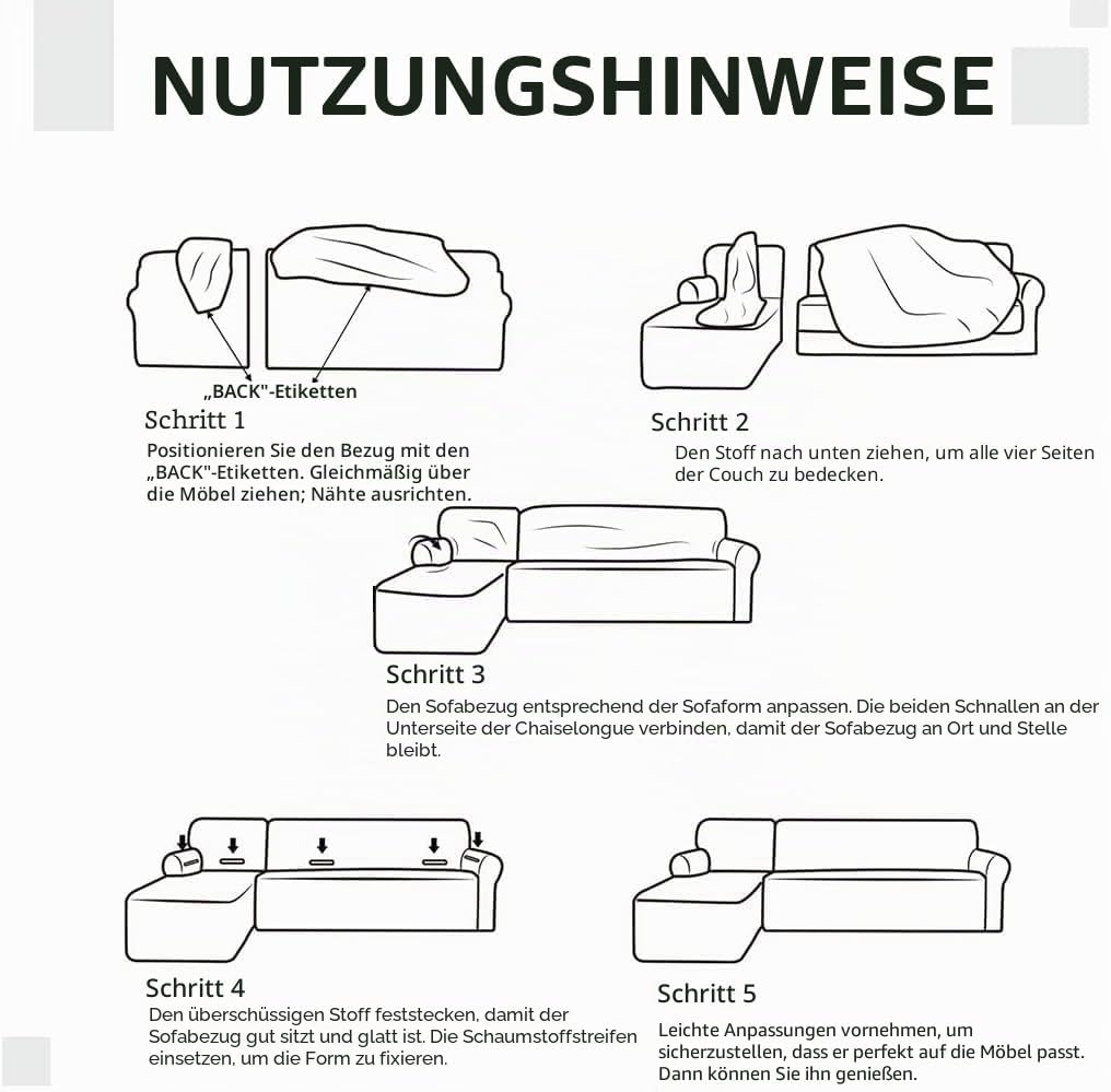 ShowyLive Sofa Überzug Couch Überzug 2er Set für Ecksofa L-Form Sofabezug 3 Sitzer+4 Sitzer, mit 2 S