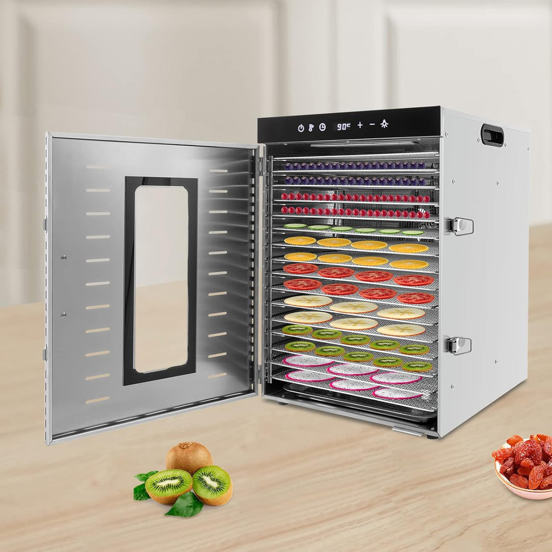 Dörrautomat Edelstahl 1500W, 16-Lagen Dörrgerät, Obsttrockner mit 30-90°C &amp; 24h Timer, Obst Trockner