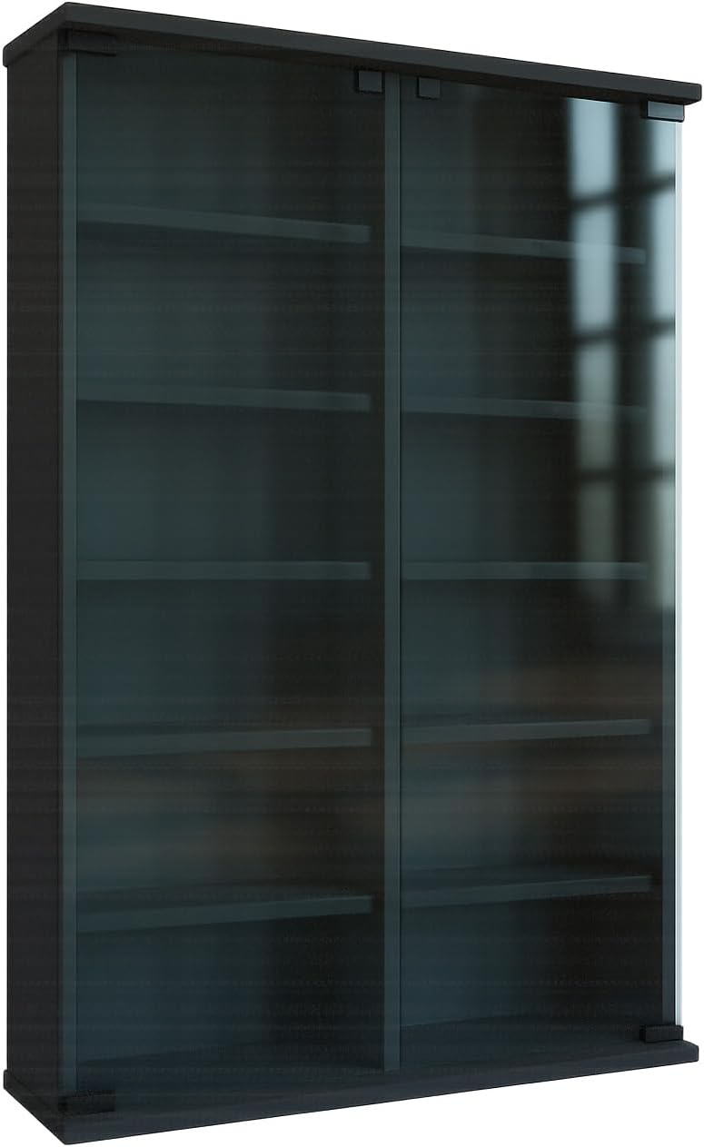 VCM Holz CD DVD Stand Regal Schrank Aufbewahrung Standregal Ständer Roma Glastür Schwarz, Schwarz