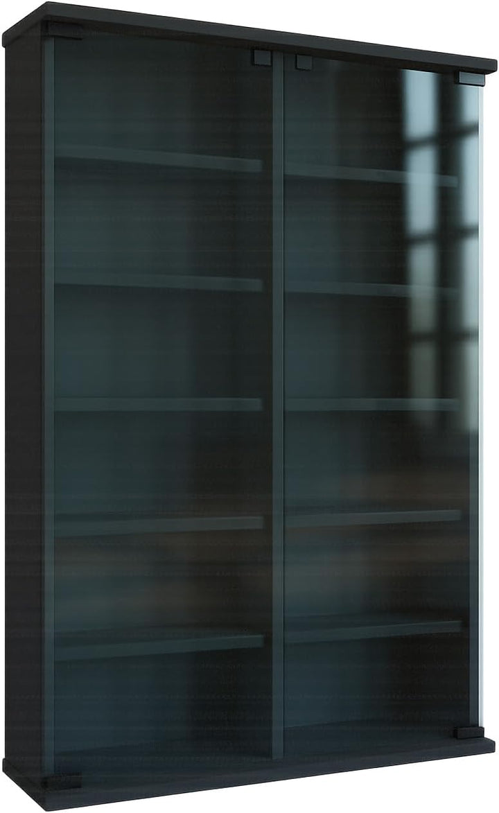 VCM Holz CD DVD Stand Regal Schrank Aufbewahrung Standregal Ständer Roma Glastür Schwarz, Schwarz
