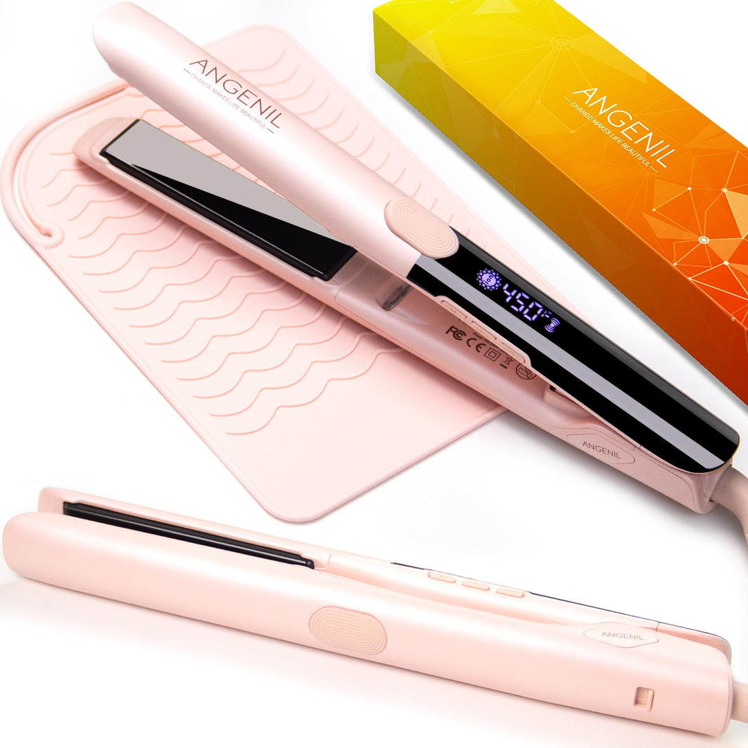 ANGENIL Haare Glätteisen 2.5 cm, Keramik Titan Ion Glätten Locken und Glätten, Dual-Spannung Glättei