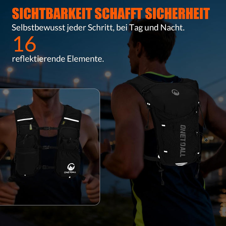 Laufweste Damen mit 2L TPU Trinkblase/500ml Trinkflasche, Leichter Trinkrucksack Laufen Herren 6L, R