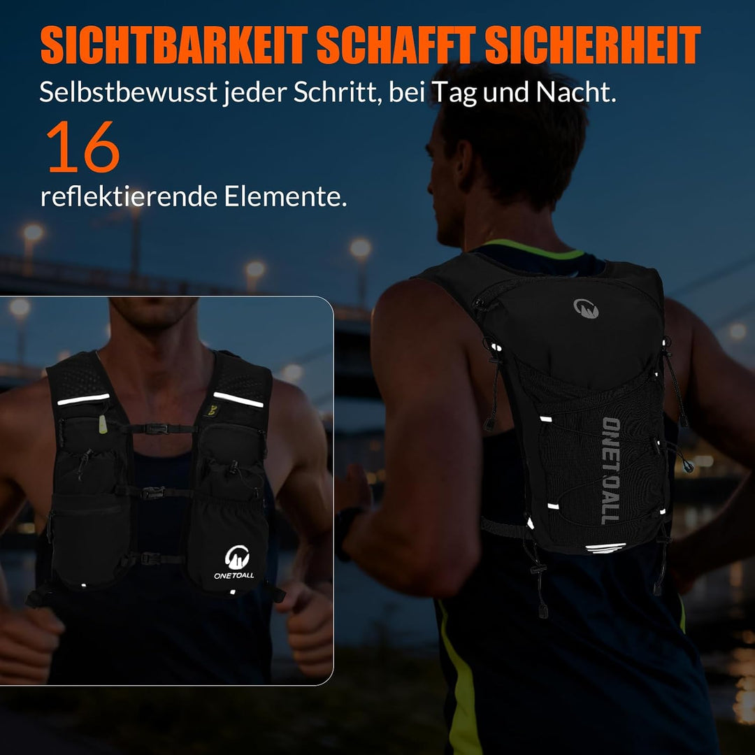 Laufweste Damen mit 2L TPU Trinkblase/500ml Trinkflasche, Leichter Trinkrucksack Laufen Herren 6L, R