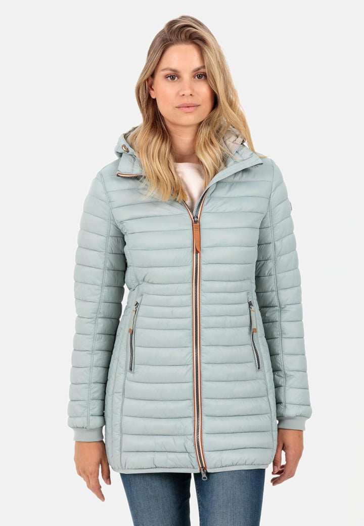 camel active Damen Leichter Wasserabweisende Steppmantel mit Abnehmbarer Kapuze Jacket 34 Blau-grau,