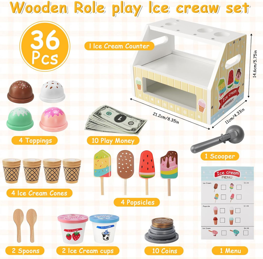 Eisdiele Kinder Holz,Mini Kinders Eisdiele aus Holz,Kinderküche Kaufläden,Einkaufsladen Zubehör,Eist