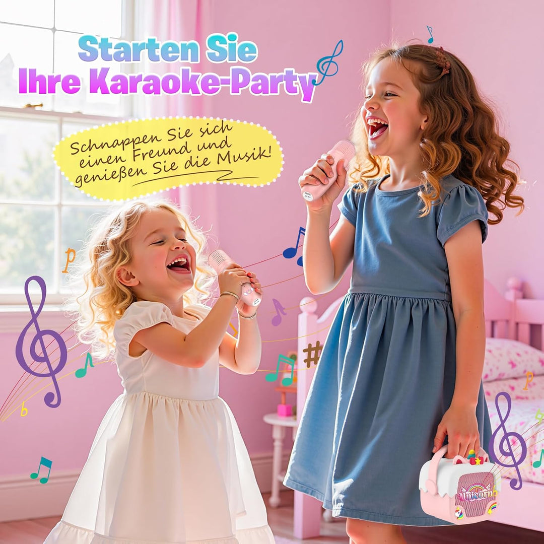 Karaoke Maschine Kinder mit 2 Bluetooth Karaoke Mikrofon, Einhorn Geschenk Spielzeug für Mädchen 3-1