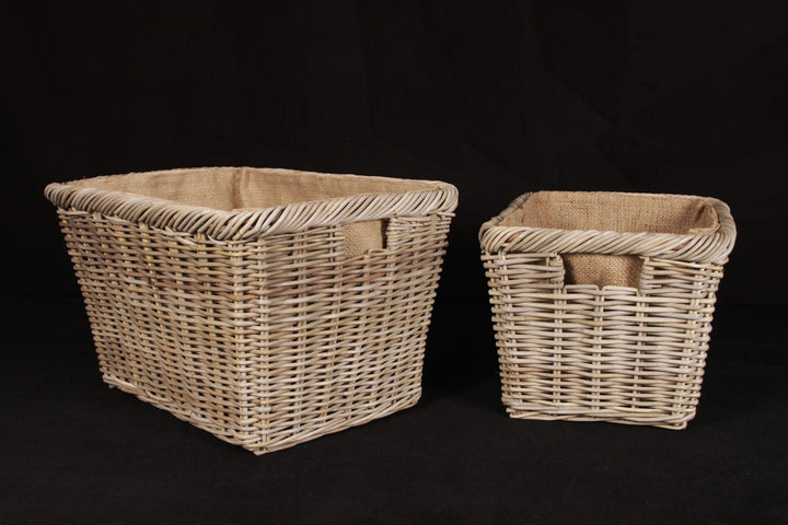 Rattan-Kaminholzkorb mit Jutestoff, Feuerholzkorb, Brennholzkorb aus hochwertigem Naturrattan (50 x