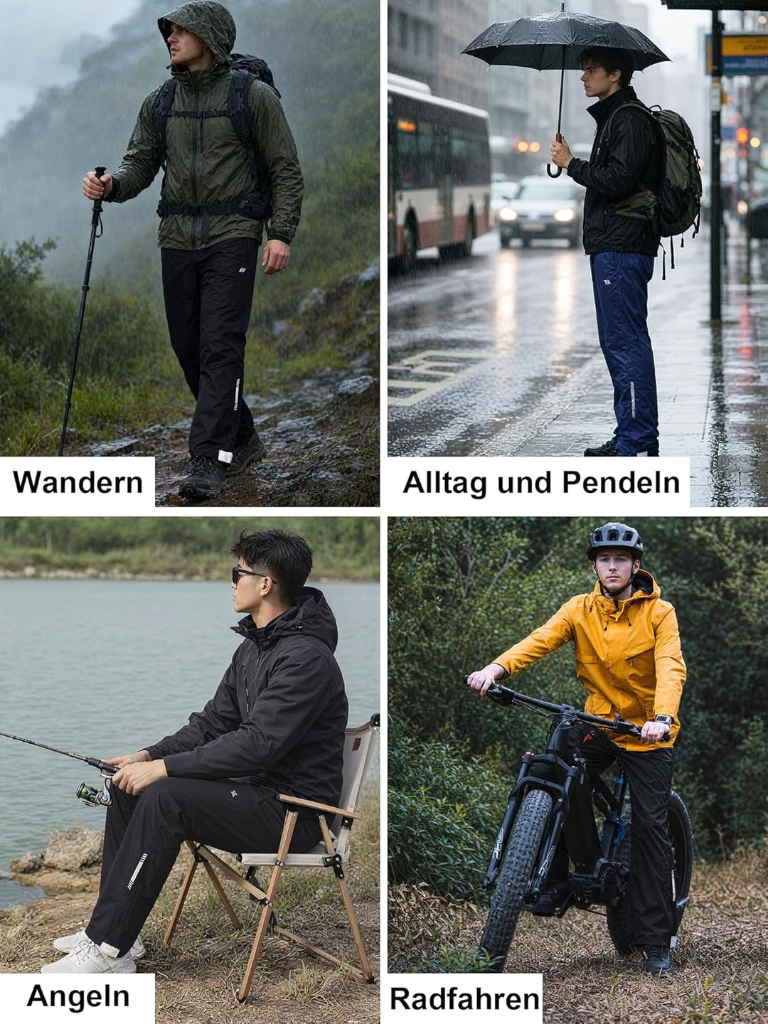 YuKaiChen Herren Regenhose, wasserdichte Überziehhose mit Transportbeutel, Atmungsaktive Outdoor Hos