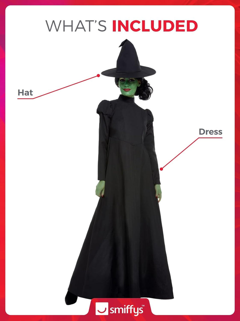 Wicked Witch Costume, Black, with Dress & Hat, (M) M - UK Size 12-14 Schwarz, M - UK Size 12-14 Schw