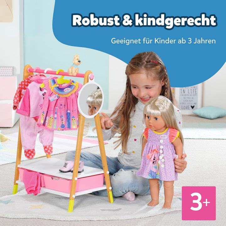 Zapf Creation 830000 BABY born Kleiderstange - Puppenkleider-Ständer mit Holz-Optik und Zubehör Sing
