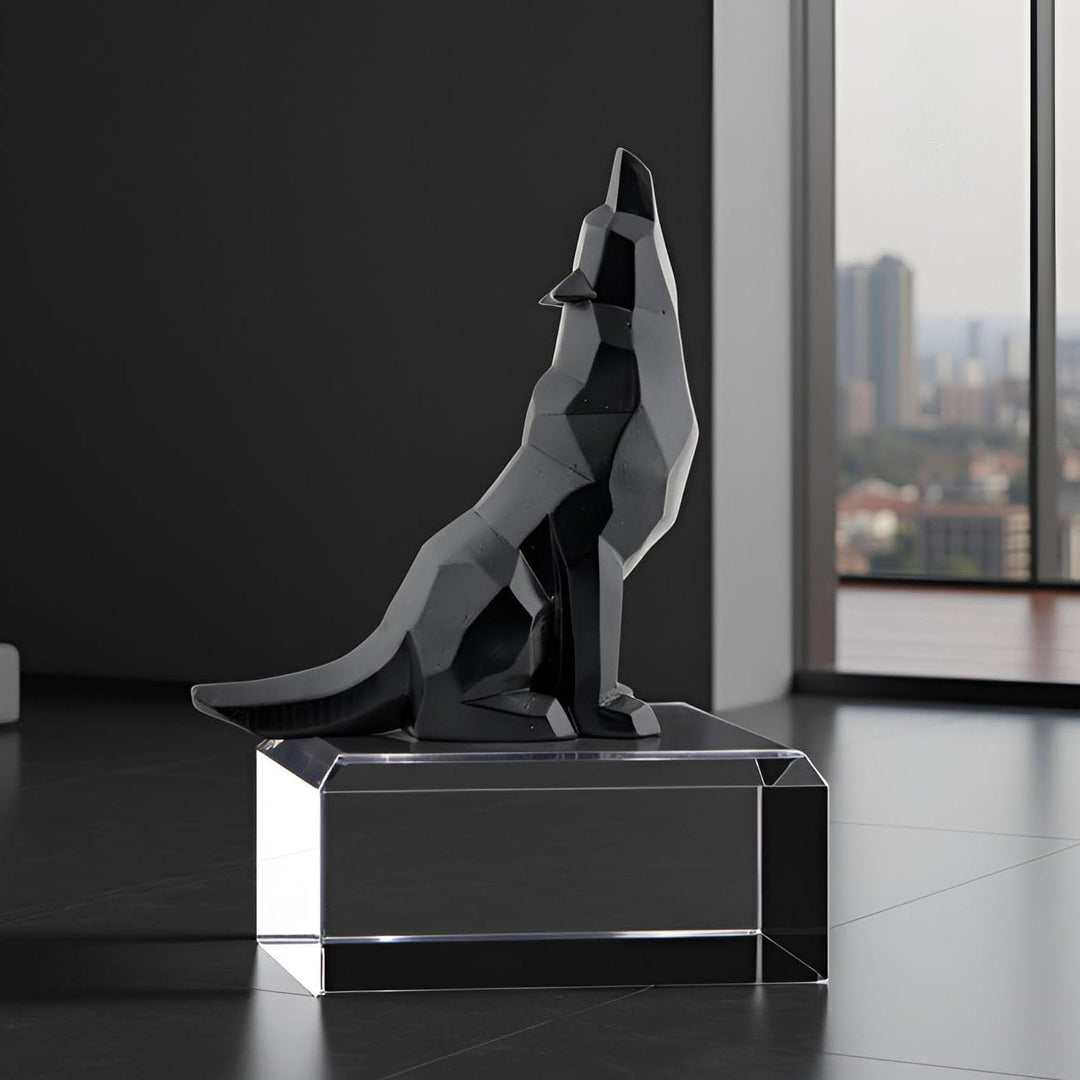 Wisifayardin Schwarzer Wolf heulender Wolf Figur Statue für Heimdekoration, Schwarz