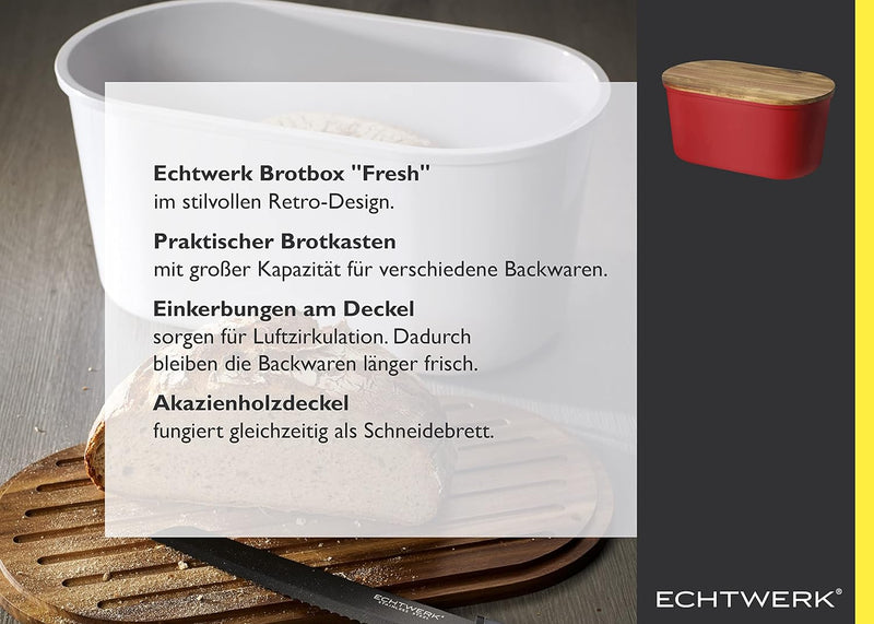 ECHTWERK Brotkasten “FRESH“, Brotbox, Brotaufbewahrung, Platzsparende Aufbewahrungsbox, Brotkorb mit