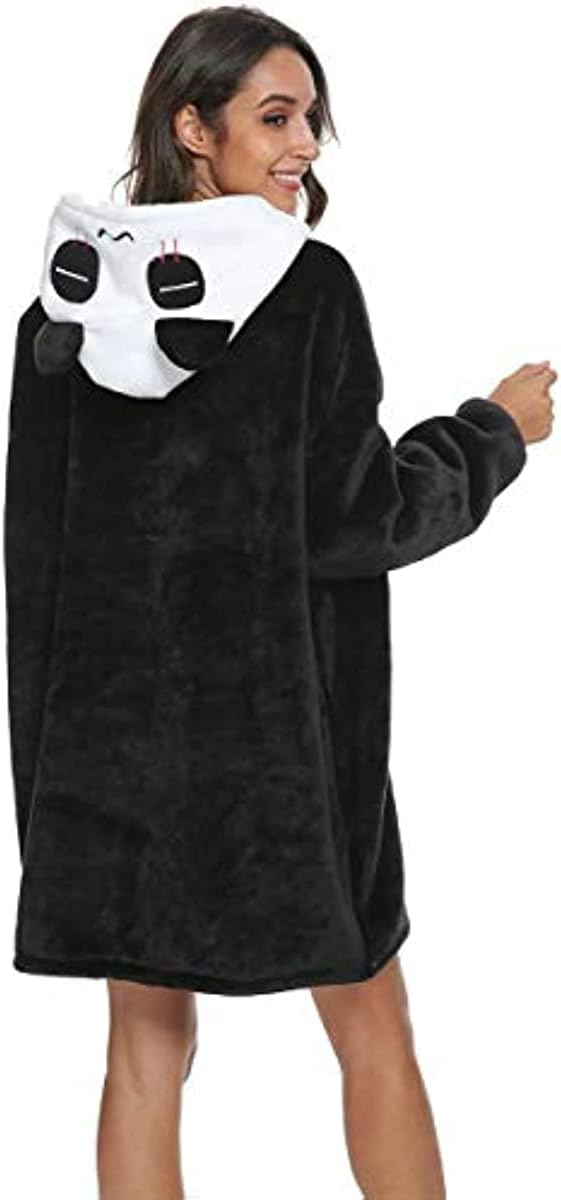 LATH.PIN Panda Übergrosse Decken-Hoodie Flanell mit Kapuze Pulloverdecke Sweatshirt Unisex Kapuzenpu