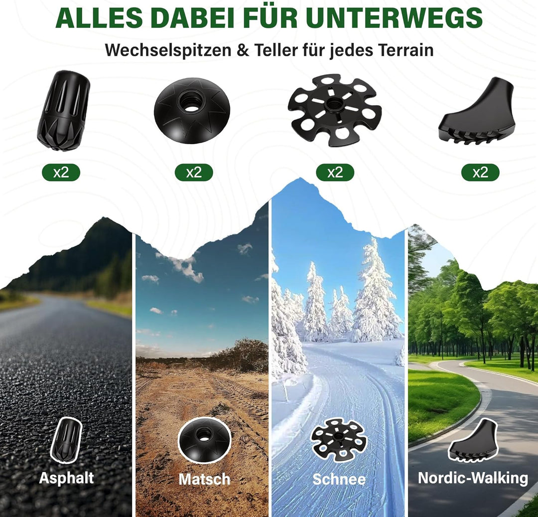 Faltbare Wanderstöcke 2er Set, Carbon 3K & Aluminium 7050, Verstellbar 110-135 cm, Korkgriff mit Eva