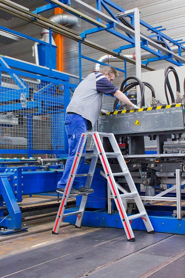 Hymer Stufenstehleiter 2x3 Sprossen (beidseitig begehbar, verstärkte Stufen, massive Gelenke, Spreiz