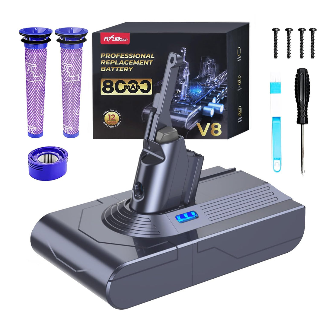 FLYLINKTECH 8.0Ah V8 Akku für Dyson V8 Absolute/Animal/Fluffy/Motorhead SV10 Staubsauger Mit 2+1 Fil