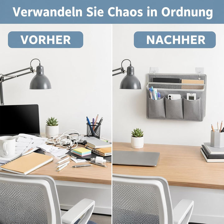 ZYNERY 3 Stück Hängeorganizer Grau mit 3 Taschen, Hängeorganizer Camping, 6 Selbstklebehaken + 6 Nor