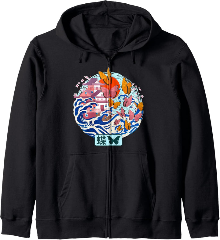 Japanische japanische grosse Welle Kanagawa Vintage Art Kapuzenjacke
