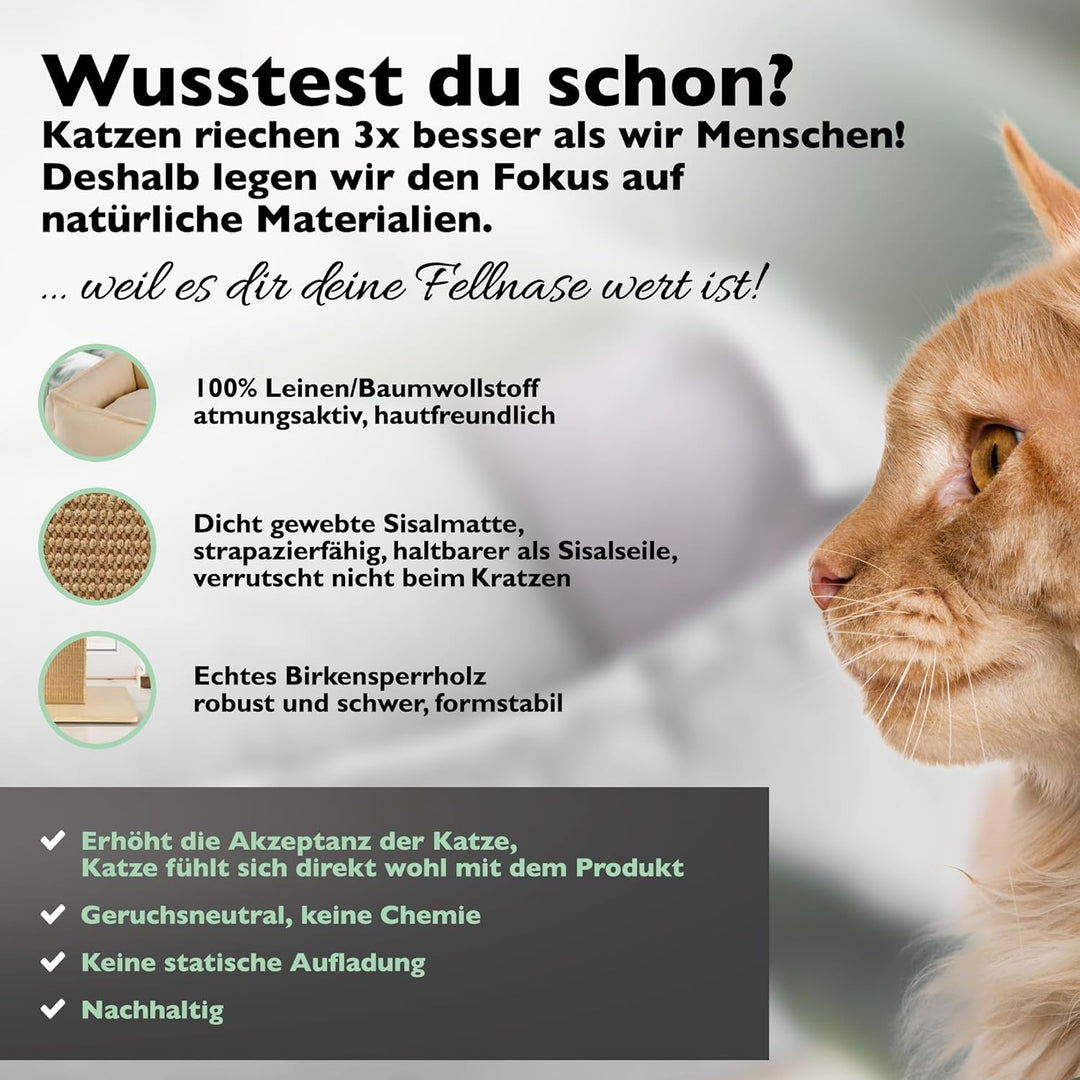 Nemmy Premium Kratzbaum klein beige | Stabiler Kratzstamm extra breit | Katzenbett mit Kissen | Katz