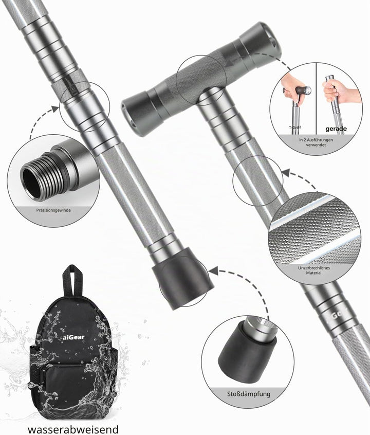aiGear Wanderstöcke 5/6/7/8 Rohres Schwarz Aluminium mit 3 Wandern Zubehörs Grau ‎5 Tubes/39", Grau
