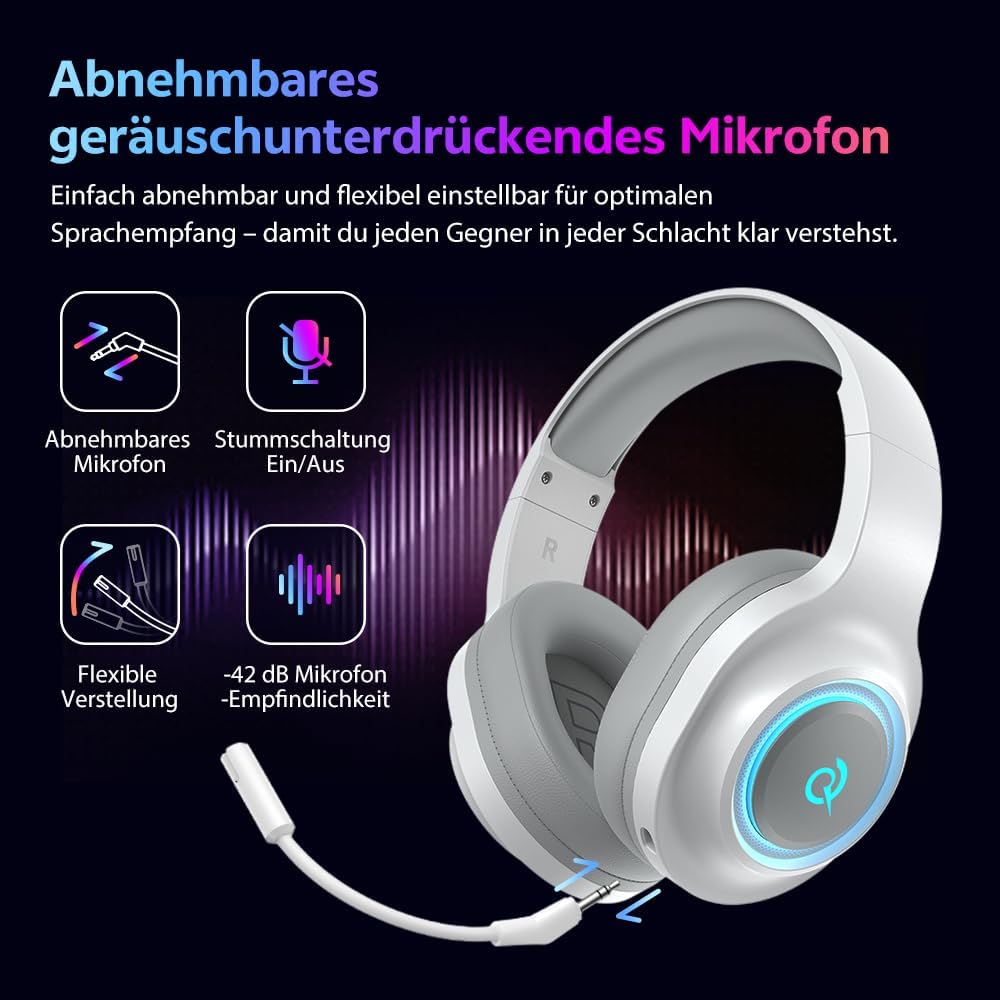 QCY HEROAD V200 Gaming Headset,2.4GHz Wireless Headset mit mikrofon für PS5,PS4,PC,Switch,Abnehmbare