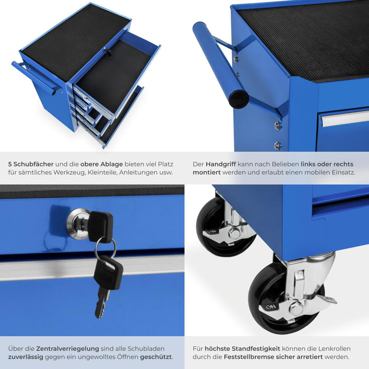 tectake® Werkzeug Wagen mit 5 Schubladen, Werkstattwagen, Tool Werkzeugwagen fahrbar, Werkzeugtrolle
