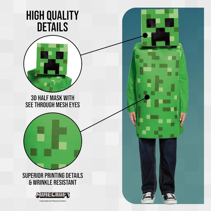 Minecraft Disguise Offizielles Kostüm Kinder Jungen Classic Creeper Kostüm Karneval Kostüm Faschings