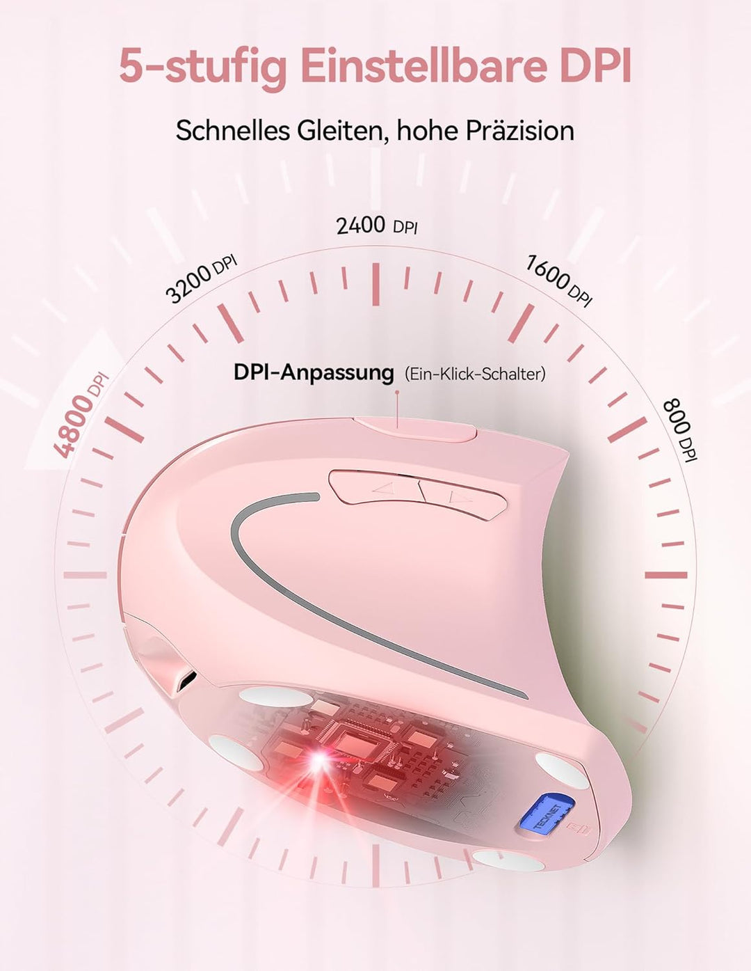 TECKNET Wiederaufladbar Ergonomische Maus Kabellos, 2.4G Optische Vertikale Maus Ergonomisch, 5 Eins