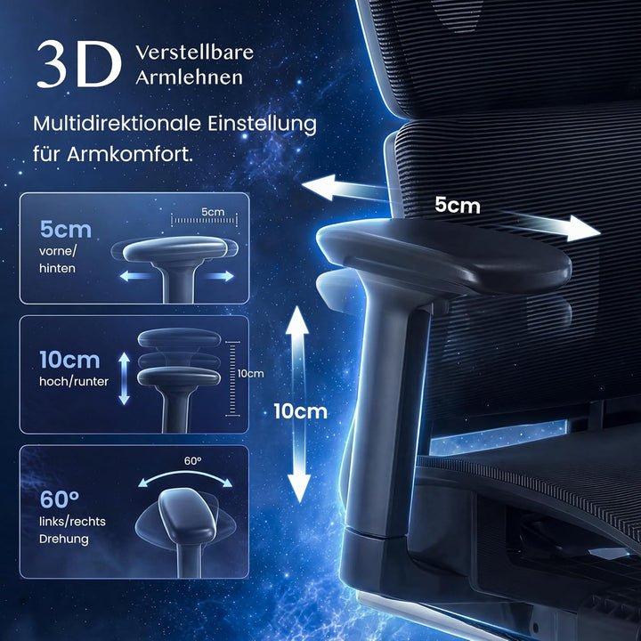 FLEXISPOT ErgoX Ergonomischer Bürostuhl mit Fussstütze Schreibtischstuhl, 3D-Armlehnen, 3D-Kopfstütz