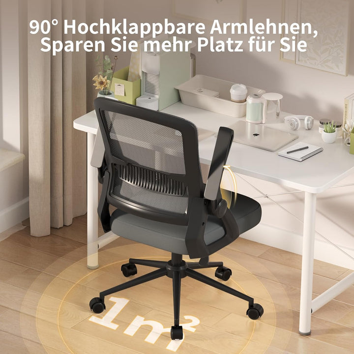 naspaluro Bürostuhl mit Hochklappbare Armlehnen, Schreibtischstuhl Ergonomisch, Drehstuhl mit Netzbe