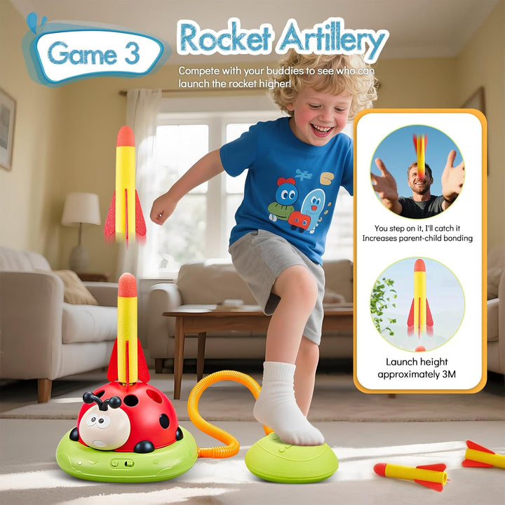 RoserRose 5-in-1 Outdoor Spiele für Kinder, Rakete Spielzeug, Springseil, Ringwurfspiel, Ausweich Sp