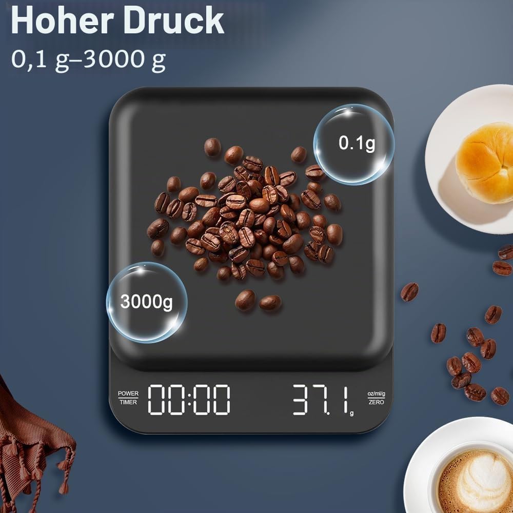 OBEST Digitale Mini Kaffeewaage mit Timer,Wiederaufladbare Espressowaage,3kg/0,1g Hochpräzise Elektr