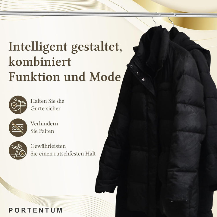PORTENTUM Kleiderbügel aus Samt, 30 Stück, Schwarz. Zubehörhalter, 360º Drehbarer Haken, Platzsparen