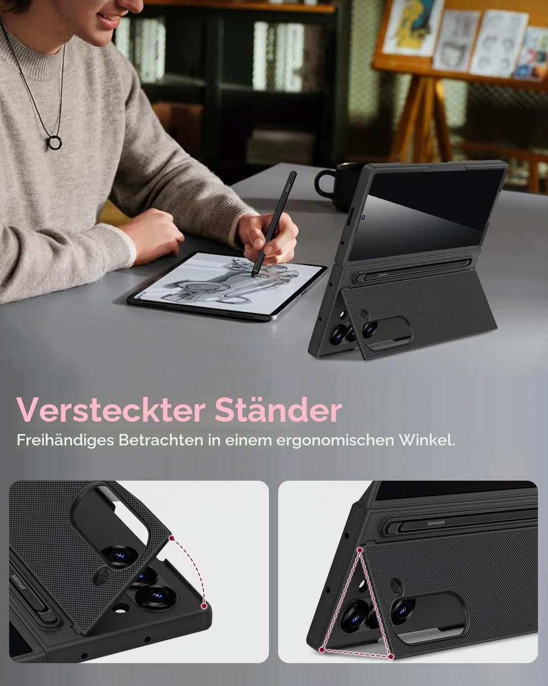 Miimall Kompatibel mit Samsung Galaxy Z Fold 5 Hülle mit S-Pen & Stifthalter, [Anti-SPY Displayschut