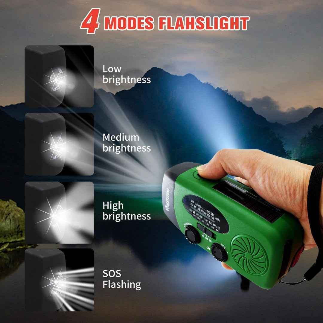 Notfall-Solarradio, tragbares Kurbelradio mit LED-Taschenlampe, wiederaufladbares 5000mAh-Netzteil,