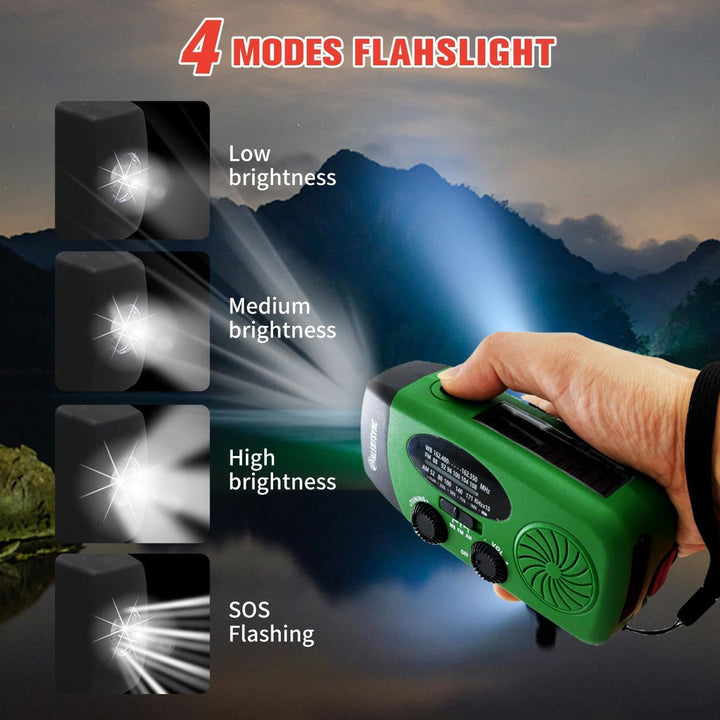 Notfall-Solarradio, tragbares Kurbelradio mit LED-Taschenlampe, wiederaufladbares 5000mAh-Netzteil,