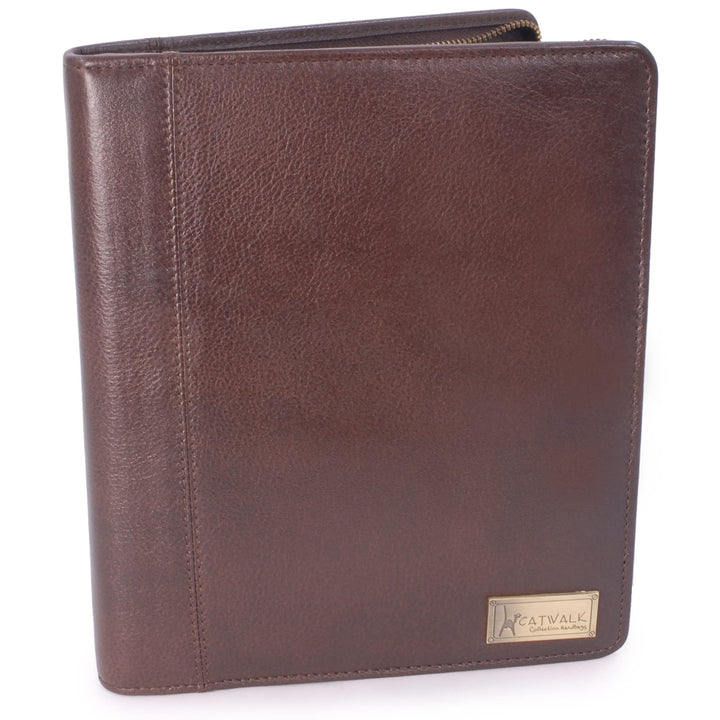 Catwalk Collection Handbags - Damen A5 Leder Notizbuchtasche - Schreibmappe mit Reissverschluss - Pa