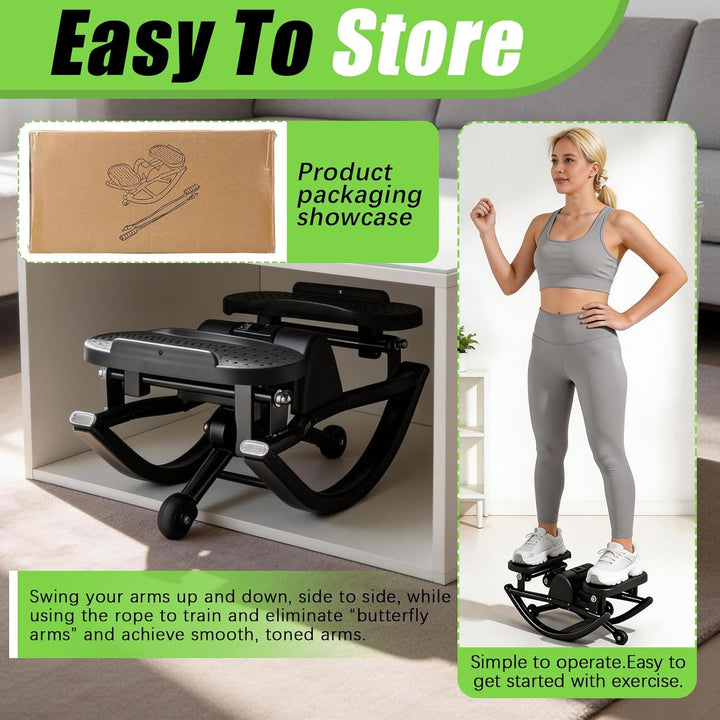 Stepper für Zuhause, Rocking U-Shape Mini Stepper Fitness Leiser Heimtrainer mit LCD-Display mit Wid
