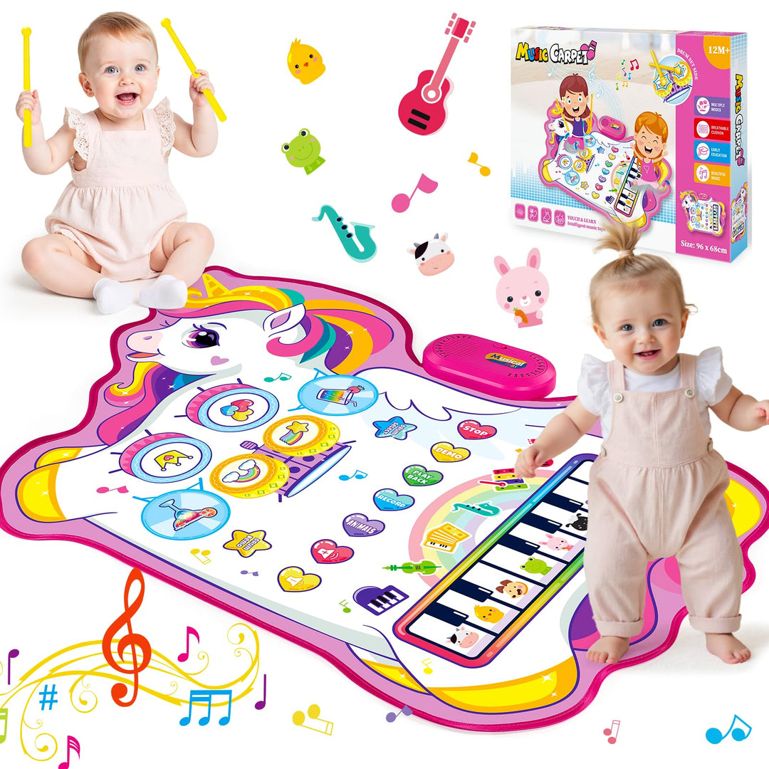 Baby Spielzeug Ab 1 2 Jahre Mädchen, Einhorn 3-in-1 Musikmatte Mit 8 Tiergeräuschen, 10 Demoliedern