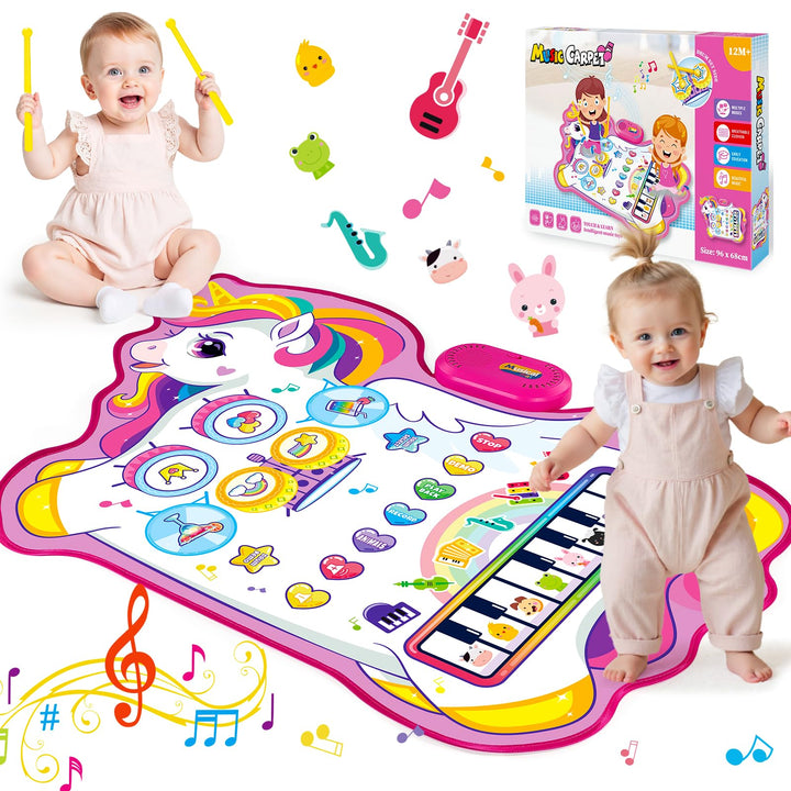 Baby Spielzeug Ab 1 2 Jahre Mädchen, Einhorn 3-in-1 Musikmatte Mit 8 Tiergeräuschen, 10 Demoliedern