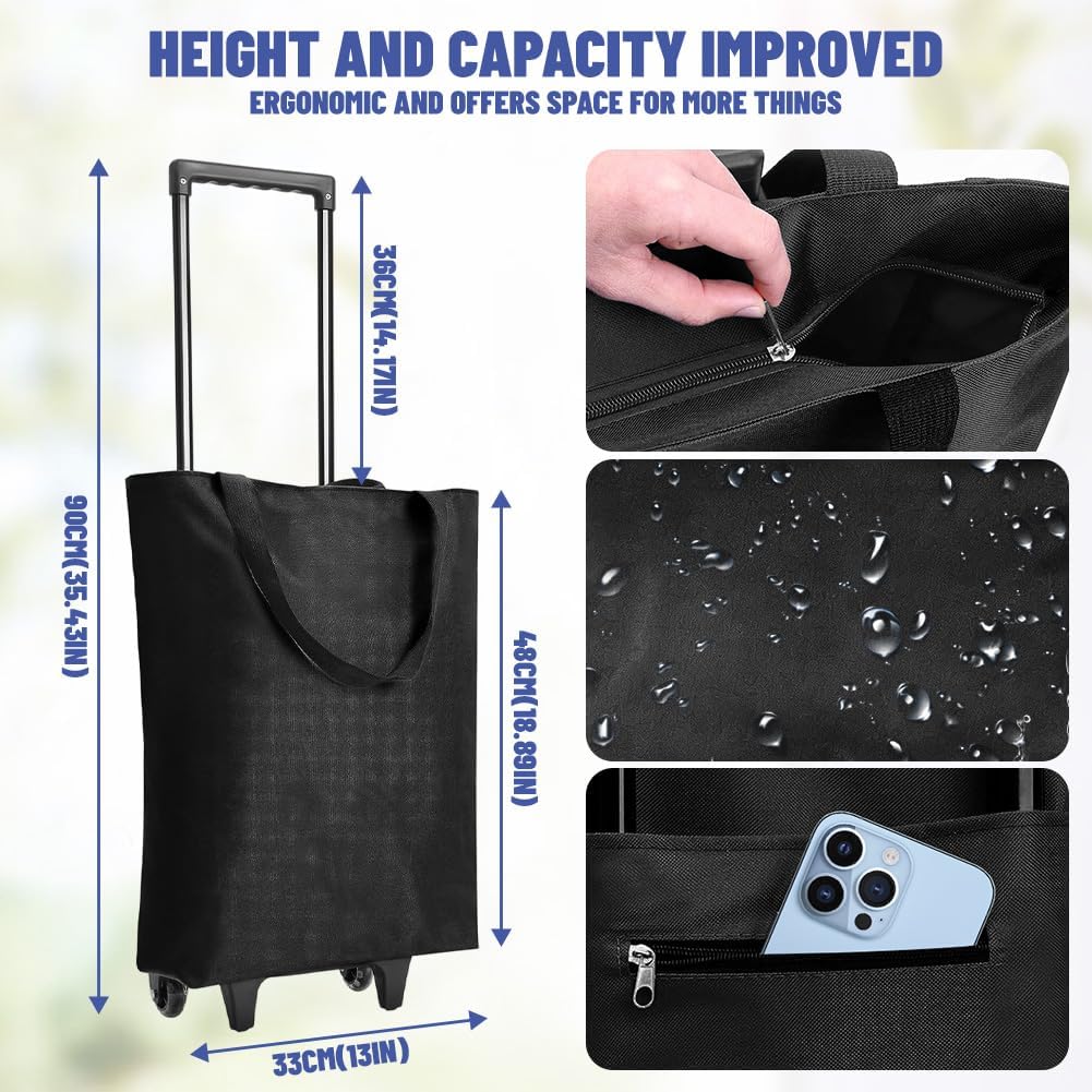 Einkaufstrolley Klappbar 30L, 2-in-1 Einkaufswagen Modern mit Tasche, Leichter Shopping Trolley bis