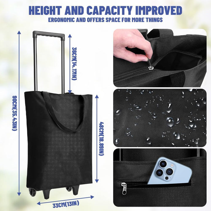 Einkaufstrolley Klappbar 30L, 2-in-1 Einkaufswagen Modern mit Tasche, Leichter Shopping Trolley bis