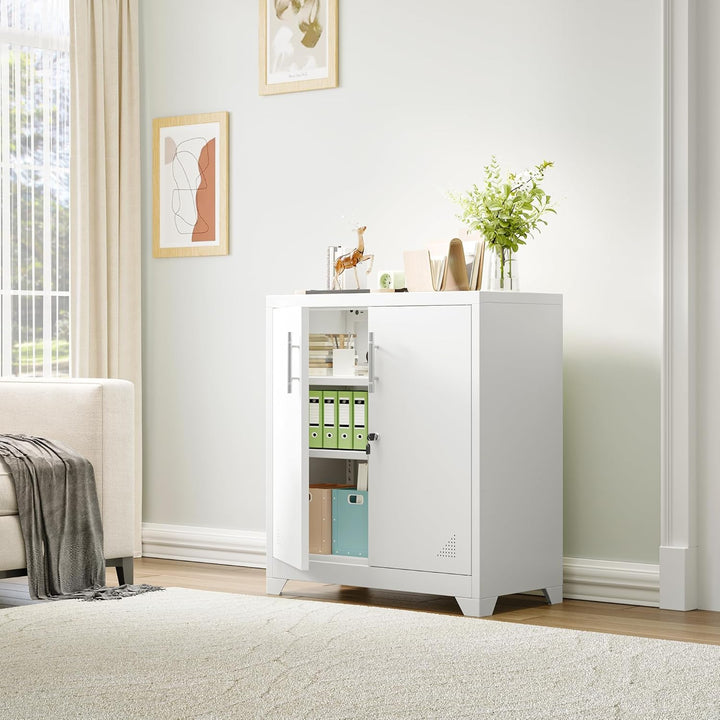 YITAHOME Aktenschrank Abschliessbar, Metallschrank mit 2 Verstellbare Einlegeböden, Büroschrank Stah