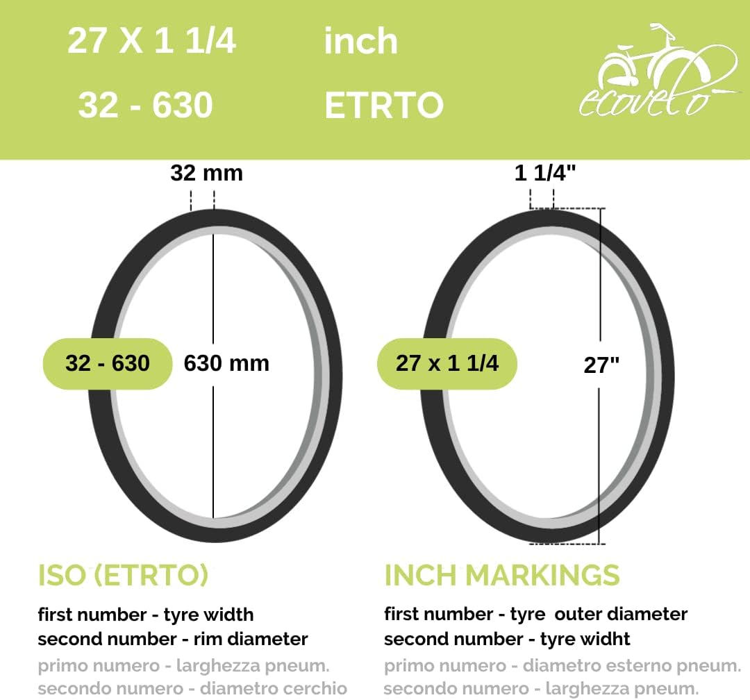 ECOVELO Unisex – Erwachsene Reifen 27x1 1/4 Strassenreifen fahrradreifen, Schwarz, 27" Adulto