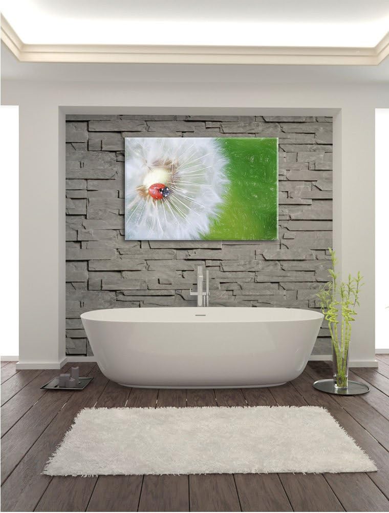 Pixxprint Marienkäfer auf einem Löwenzahn als Leinwandbild/Grösse: 100x70 cm/Wandbild/Kunstdruck/fer