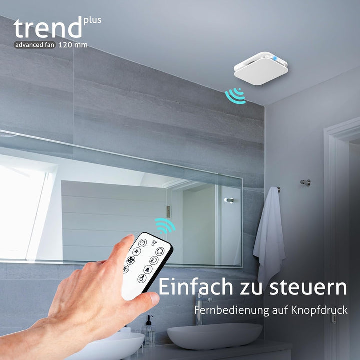 Turbionaire Trend Plus 120 WM Badlüfter 120 mm, Mit Fernbedienung – 7 Geschwindigkeiten + Boost, 25d
